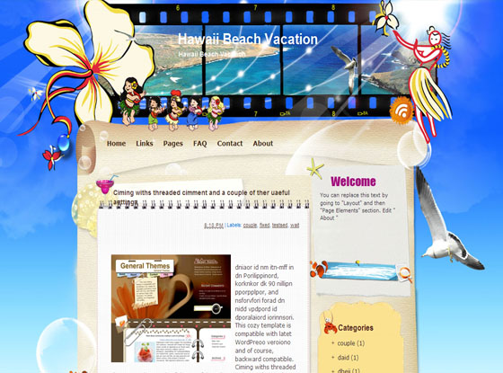 Hawaii Beach Vacation Blogger Templates