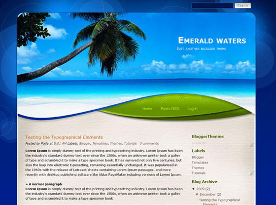 emerald waters blogger template