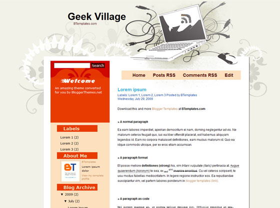 geek village blogger template