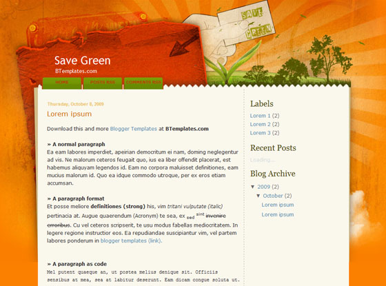 save green blogger template