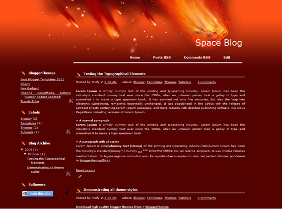 space blog blogger template