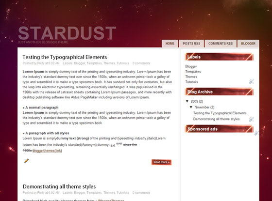 stardust blogger template