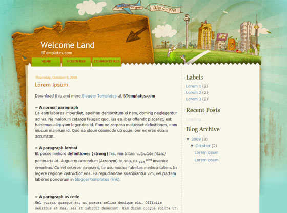 welcome land blogger template